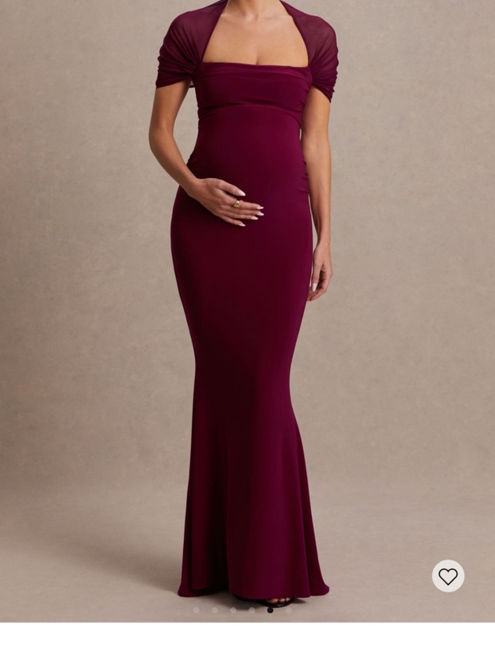Ruched Short-Sleeve Maternity Maxi Dress in Burgundy